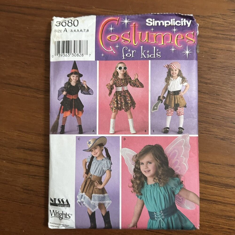 Uncut Vintage Sewing Patterns Costumes Variety Kids (3-8) Simplicity 3680